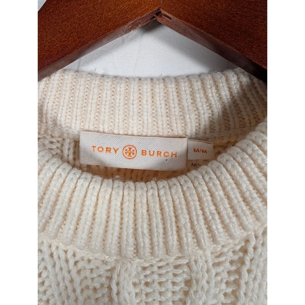 Tory Burch Ivory Cable-Knit Fringe Sweater